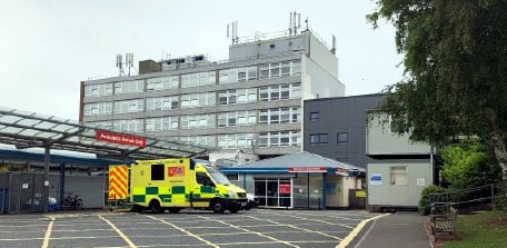 The entrance to the emergency department at Torbay Hospital.