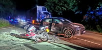 Two hurt in crash between motorbike and SUV