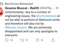 Red Arrows unable to fly over Crediton, Dartmouth and Sidmouth
