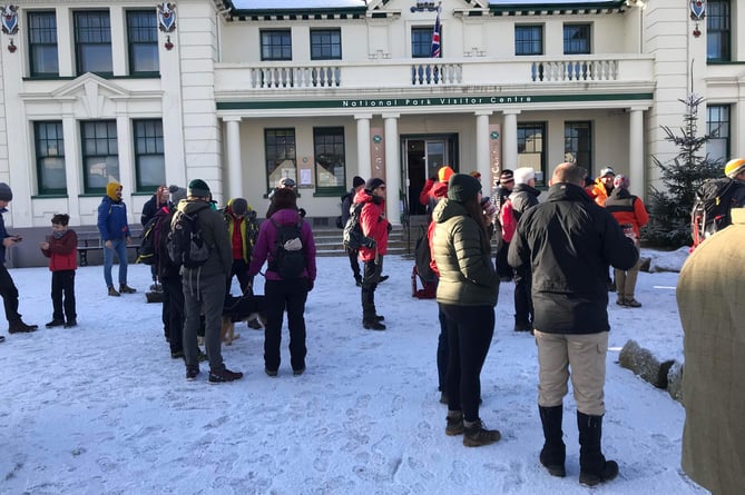 Protestors outside Princetown Visitors Centre