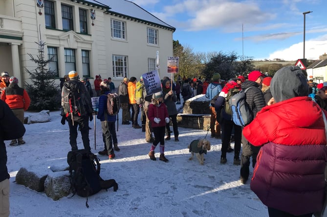 Protestors outside Princetown Visitors Centre