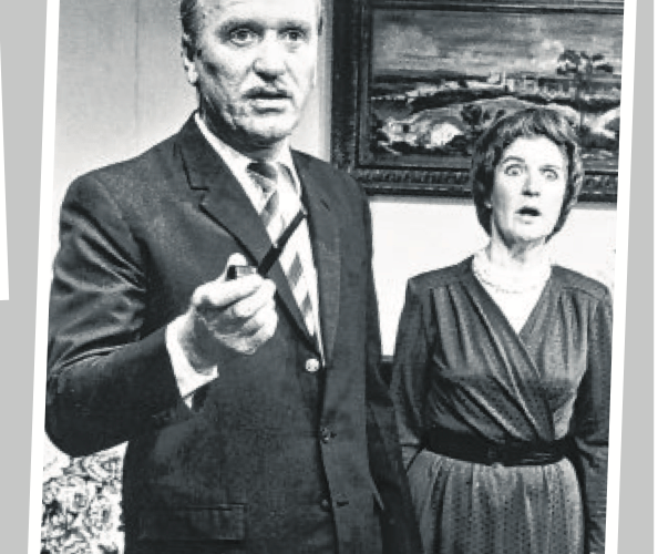  Dawlish Rep’s autumn 1988 presentation of A Murder is Announced. Rob Voysey as Inspector Craddock and Marie Thompson as Letitia Blacklock.