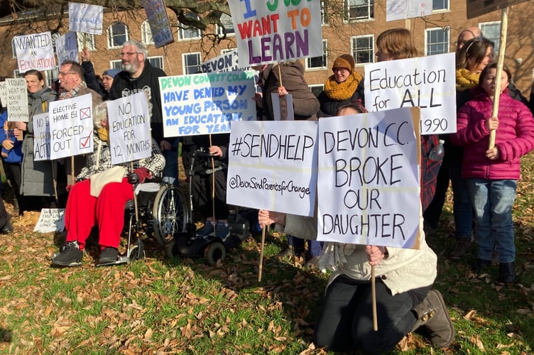 SEND protest at County Hall, Exeter (Image: Ewan Murrie / BBC)