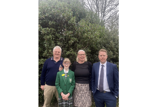 Lottie with her parents Chris and Julie Bryon-Edmond and Stover Prep School Head, Ben Noble