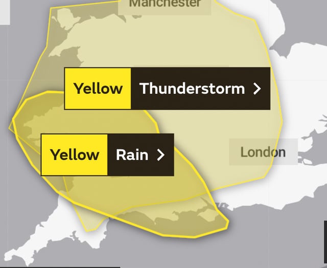 Yellow warning of heavy rain for Devon this evening