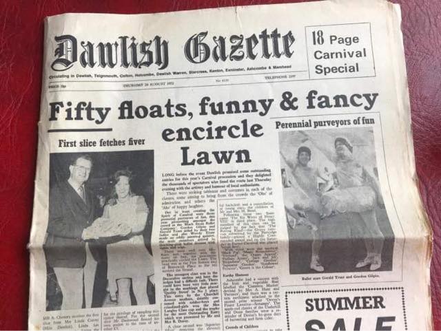 Front page of Dawlish Gazette from 1972 celebrating carnival. Photo from Wendy Fletcher 