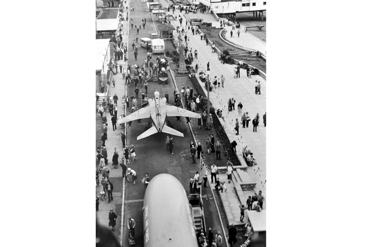 It’s July 1982 and the Royal Air Force have taken Teignmouth sea front. Above is aerial view of the promenade with an RAF ground attack Jaguar parked front and centre. The image was taken by an MDA photographer