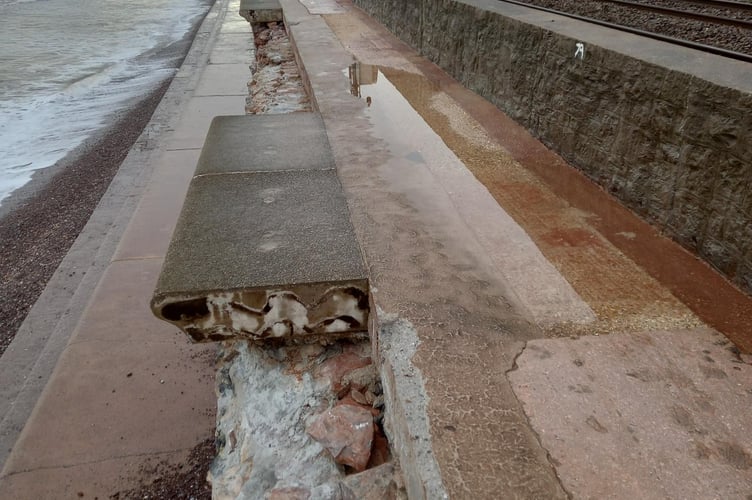 Damage to Dawlish sea wall by Storm Ciaran 