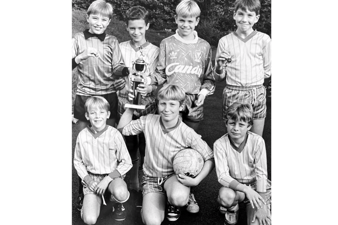 The team from St Joseph’s School who became Teignbridge six-a-side football
champions in October 1990.