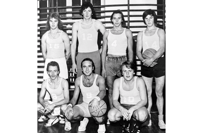December 1976 and the Newton Eagles basketball team pose for the camera.