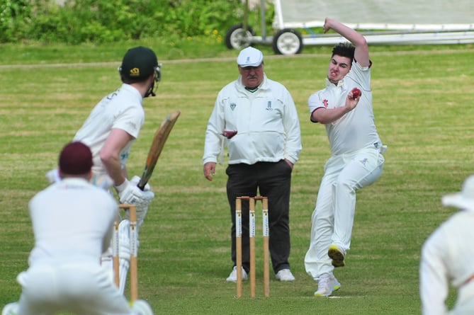 Devon Cricket League B Division.   Ipplepen versus  Teignmouth & Shaldon. Pen's bowler  George Tapley