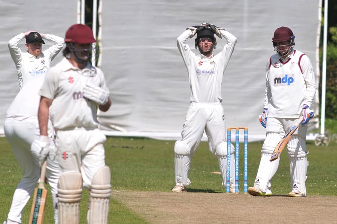 Devon Cricket League B Division.  Bovey Tracey 2nd XI versus Stoke Gabriel. Bovey 'keeper Sam Russell