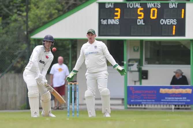 Devon Cricket League Premier Division.   Bovey Tracey versus Exmouth. A win for Exmouth by 133 runs with the homeside all out for 51. Bovey's 'keeper Adam Kent and  Exmouth opener James Horler