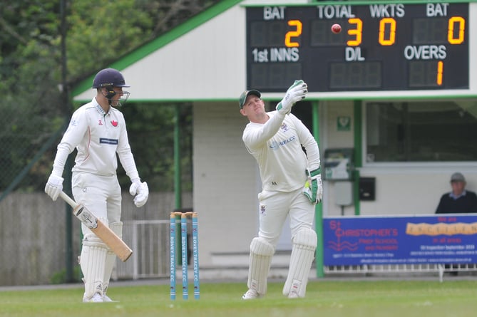 Devon Cricket League Premier Division.   Bovey Tracey versus Exmouth. A win for Exmouth by 133 runs with the homeside all out for 51. Exmouth's James Horler and Bovey 'keeper Adam Kent