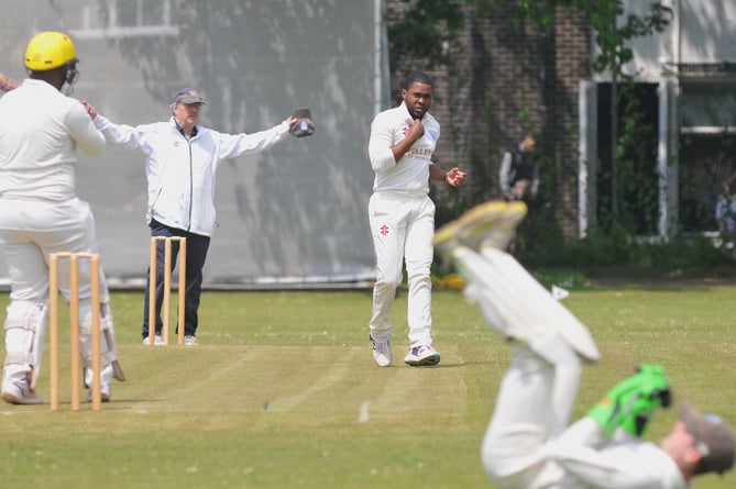 Devon Cricket League C Division West.    South Devon 1st XI  versus Ivybridge 1st XI. South Devon's Mali Marshall