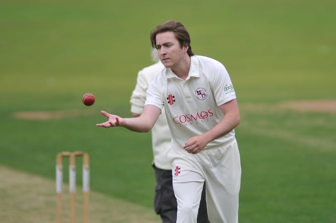 Devon Cricket League D Division West. Ipplepen 2nd XI versus Dartington and Totnes 1st X!. D&T bowler Lewis Starkie
