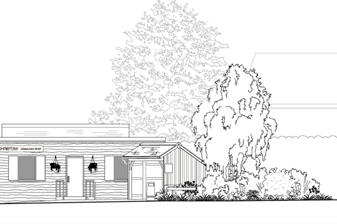 Architect’s drawing by Studio W of the Christow Community Shop, Teign Valley. 