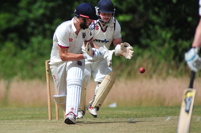 Devon Cricket League F Division West. Stokeinteignhead  1st XI versus Stoke Gabriel 2nd XI.  Stokeinteignhead's Oliver Hastie and  Stoke Gabriel 'keeper Chris Reeves