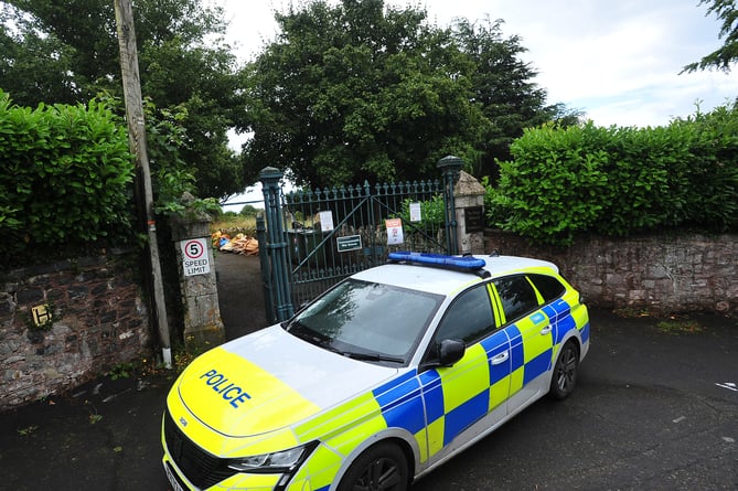 Teignmouth Old Cemetery. Police in Exeter Road block the entrance to the cemetery  after following discovery of a body in the grounds