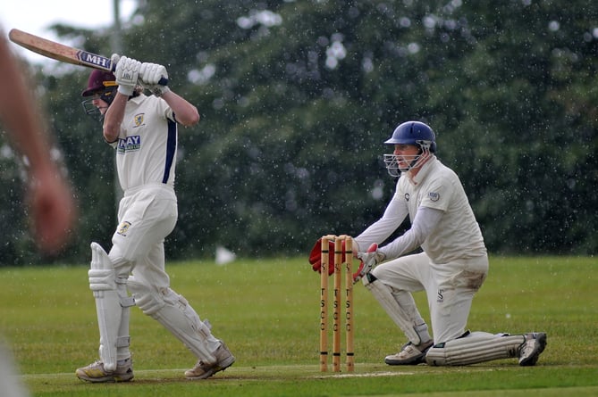 Devon Cricket League E Division West. Teignmouth and Shaldon 2nd XI versus Lewdown 1st XI. Match was abandoned due to rain after 13 overs with both sides being awarded nine points. T&S 'keeper Graham Jones and Lewdon's Matthew Maynard