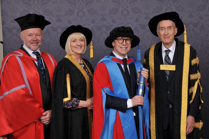 Josh with Prof Gareth Stansfield, Prof Lisa Roberts and Michael Barber