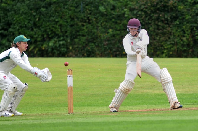 Devon Cricket League B Division. Ipplepen  versus Budleigh Salterton. Penn's Noah Rider and Budleigh 'keeper Daniel Messom