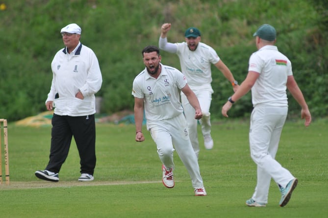 Devon Cricket League B  Division.Teignmouth and Shaldon versus Barton. An elated Jawad Shirzad having claimed Barton's Tarisai Masakanda for lbw. The homeside went on to pull off a 62 run win over their visitors from Cricketfield Road