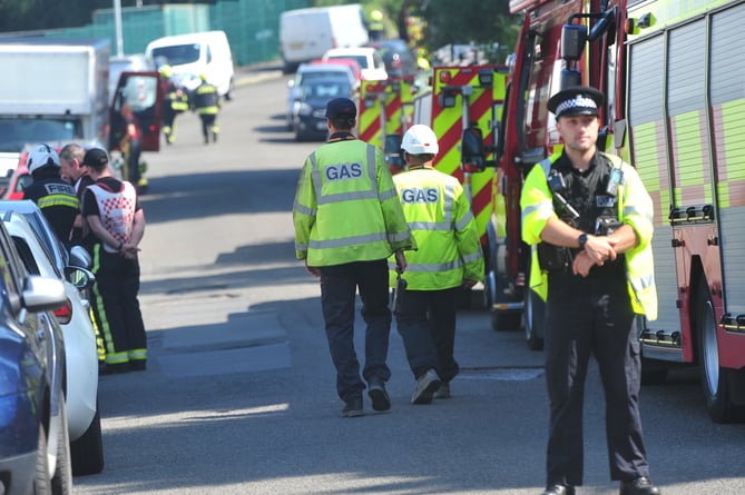 Emergency services at the scene of a mayor fire on Heathfield Industrial Estate near Bovey Tracey