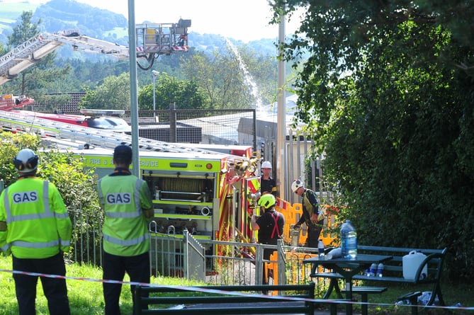 Emergency services at the scene of a mayor fire on Heathfield Industrial Estate near Bovey Tracey