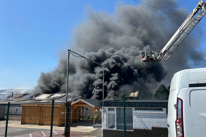 Dramatic images from today's industrial blaze at Heathfield. Photo: Newton Abbot Fire Station