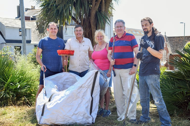 Teignmouth's guerilla gardeners L-R Mike Jackman, Martin Wrigley MP, Penny Lloyd, David Cox and Dan Comer. 