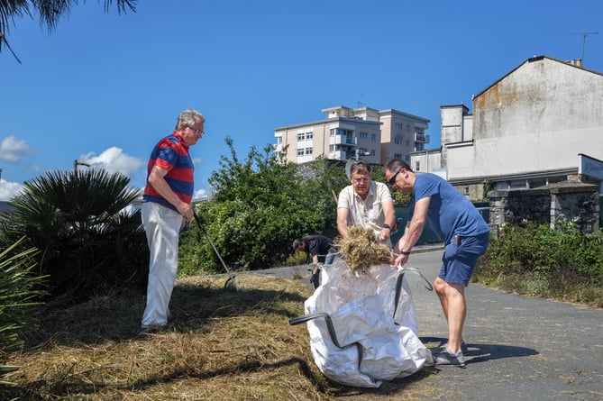 Guerilla gardeners fill a sack with cuttings in Teignmouth