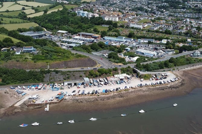 Aeriel view of Riverside Boatyard and the River Teign, Teignmouth