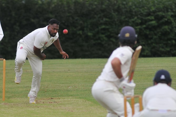 Devon Cricket League A Division.   Abbotskerswell versus Thorverton. Abbot's bowler Zahed Hussain