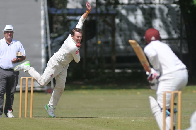 Devon Cricket League C  Division West.South Devon versus  Ashburton 1st XI . Ashburton's Steve Edmonds hurls down a delivery