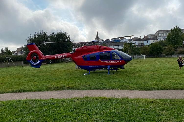 Devon Air Ambulance helecopter at Duncombe Park in Kingsbridge