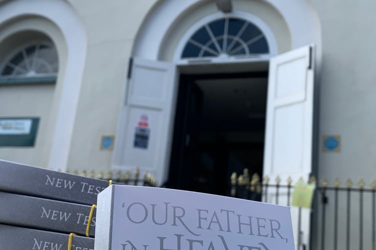 New Testament bible outside Bovey Baptist Church