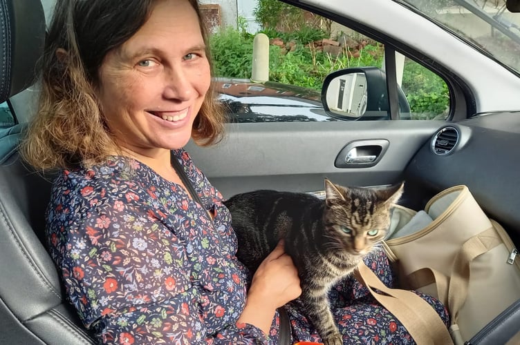 Liz Pole after being reunited with Jeffery the cat abducted from Exeter and dumped in Newton Abbot