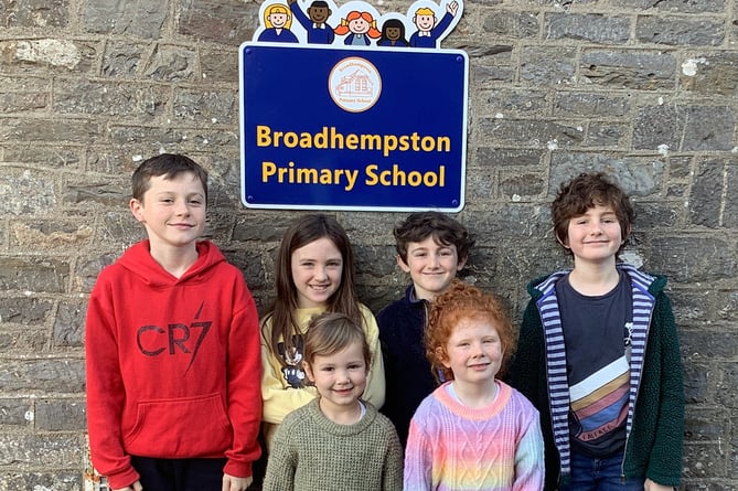 School council members from Broadhempston Primary School who are justly happy at the school's Ofsted report