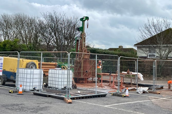 Exploratory drilling at the car park on Sandy Lane in Dawlish ahead of the planned major SWW project