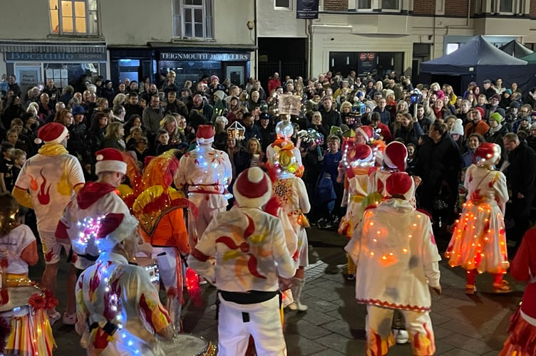 Samba band Street Heat entertained hundreds of revellers gathered in Teignmouth Triangle to watch the Christmas lights switch on 2024