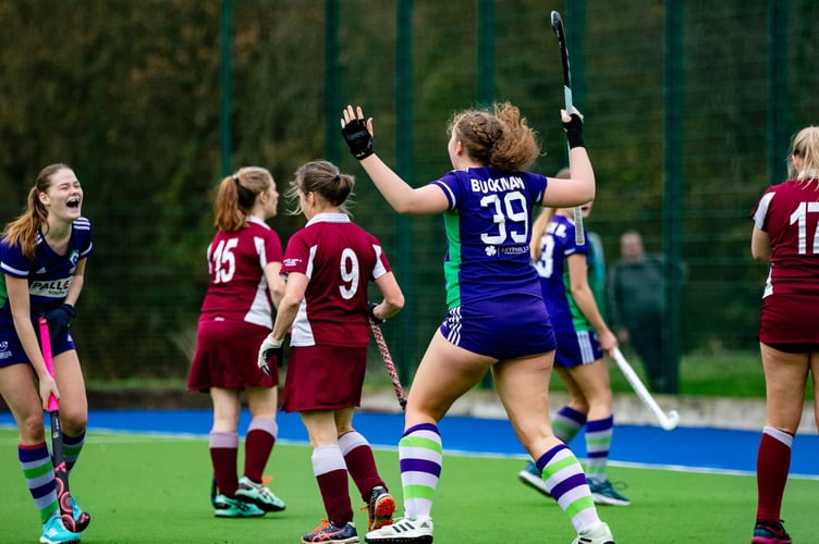 Emmie Buckman (#39) celebrates one of her two goals in the win over Dawlish