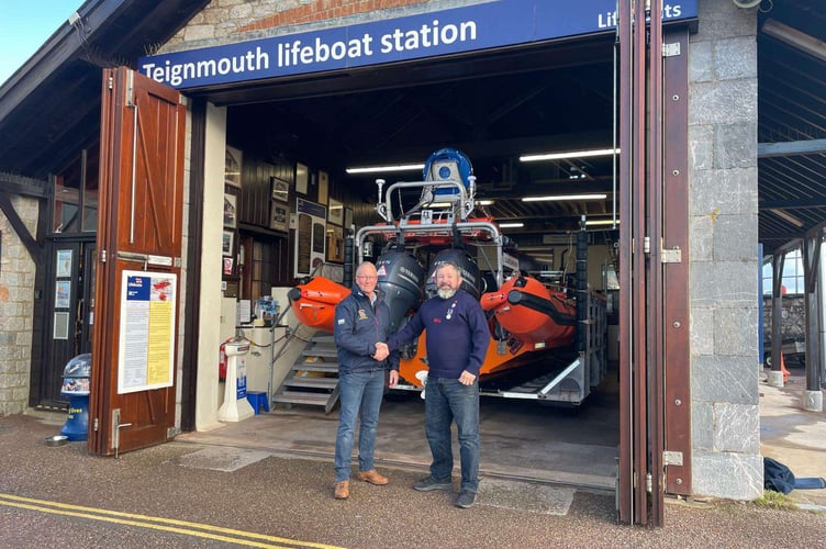 L-R Andy Lilburn and Charlie Woolnough at the Teignmouth RNLI Lifeboat Operations Manager handover December 2024