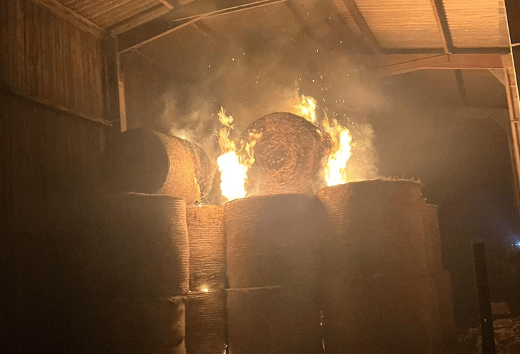 Around 18 tons of hay caught fire