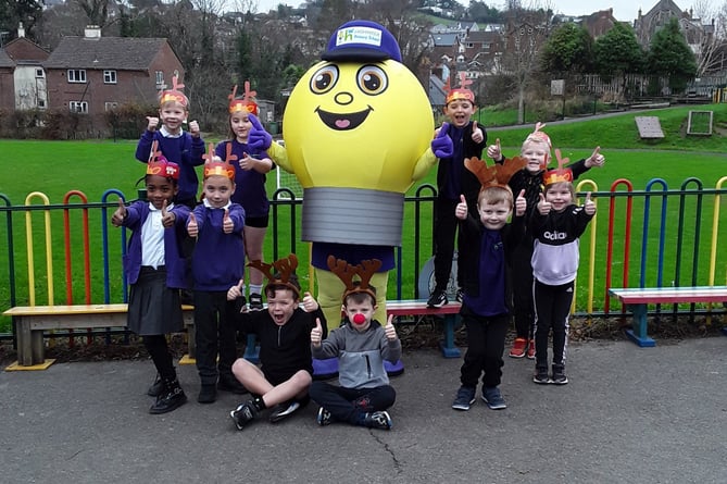 Highweek School's Rudolph Run with mascot Bobbi Bulb. 