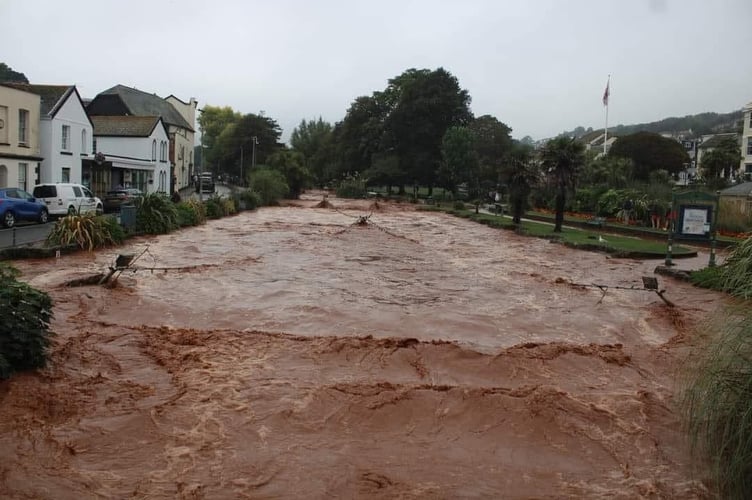 Heavy rain has caused water levels to rise in Dawlish. Photo David Force 