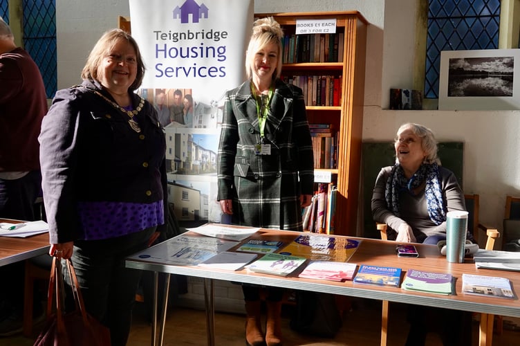 Teignbridge Housing Services were among the organisations taking part in the cost of living event in Dawlish, seen here with Mayor of Dawlish Lin Goodman-Bradbury (left). Photo Bob Simpson